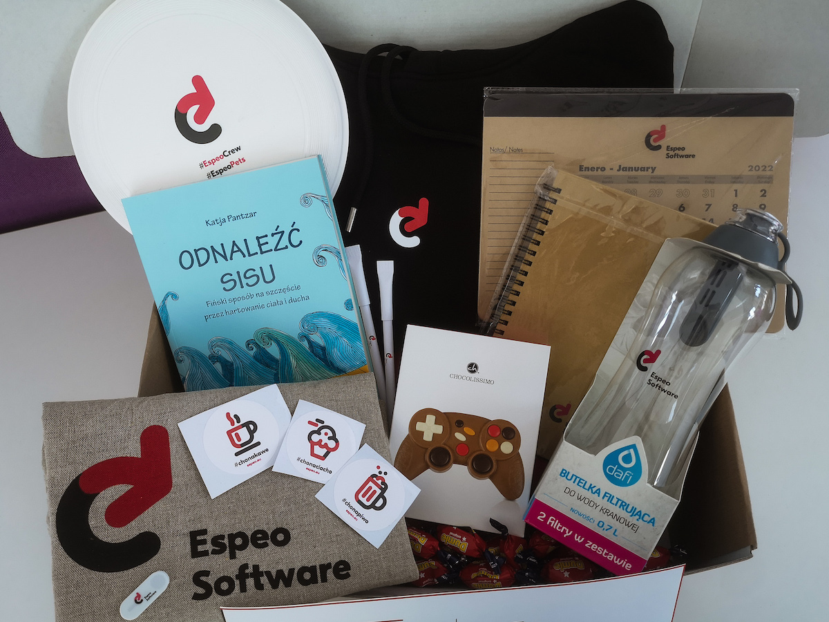 Welcome Pack at Espeo Software: a box loaded with our culture and values