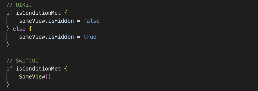 Differences in conditional visibility in UIKit and SwiftUI.